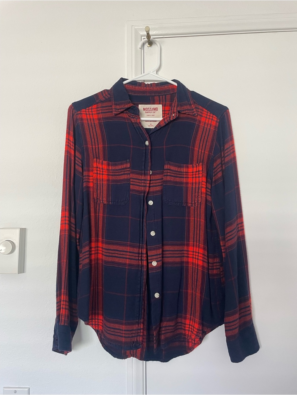 Mossimo Supply Co. Orange and Navy Plaid Long-Sleeve Button-Up Shirt